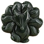 Buddha Stones Hetian Cyan Jade Nine Tailed Fox Luck Necklace String Pendant Necklaces & Pendants BS 12