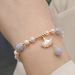 Buddha Stones Natural Aquamarine Pearl Healing Ginkgo Leaf Butterfly Charm Bracelet Bracelet BS Pearl Aquamarine Ginkgo Leaf(Wrist Circumference 12-14cm)