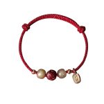 Buddha Stones 14K Gold Plated Hetian Jade Cinnabar Lotus Luck Handcrafted Rope Bracelet Bracelet BS 5