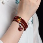 Buddha Stones Tibetan Cinnabar Peace Buckle Triple Wrap Blessing Bracelet Mala Mala Bracelet BS 2