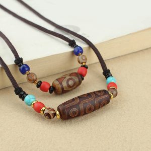 Buddha Stones Tibetan Nine-Eye Dzi Bead Three-eyed Dzi Bead Protection String Necklaces Pendant Necklaces & Pendants BS main