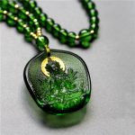 Buddha Stones Tibetan Green Tara Buddha Gold Plated Liuli Crystal Protection Necklace Pendant Necklaces & Pendants BS Green Tara Buddha Light Version