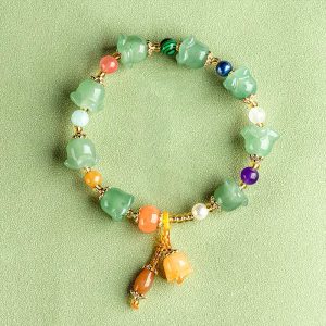 Buddha Stones Green Aventurine Magnolia Flower Luck Bracelet Bracelet BS Green Aventurine(Luck♥Positivity)(Wrist Circumference 14-18cm)