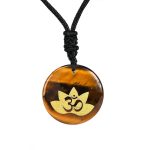Buddha Stones OM Lotus Symbol Various Crystal Amethyst Tiger Eye Healing Necklace Pendant 4