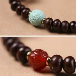 Buddha Stones Natural Tibet Purple Bodhi Seed Dzi Bead God of Wealth Wisdom Bracelet Bracelet BS 9
