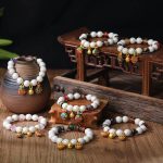 Buddha Stones Gold Swallowing Beast Family Charm Liuli Glass Colorful Porcelain Bead Luck Bracelet Bracelet BS main