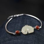 Buddha Stones 925 Sterling Silver Elephant Hetian Jade Abundance Necklace Pendant Bracelet Ring Earrings Set Bracelet Necklaces & Pendants BS Bracelet(Wrist Circumference 14-16cm)