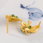 Buddha Stones 925 Sterling Silver Plated Gold Natural Cyan Jade Butterfly Luck Healing Earrings Earrings BS 4