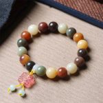 Buddha Stones Natural Multicolored Gradient Bodhi Seed Liuli Glass Charm Peace Bracelet Bracelet BS 1