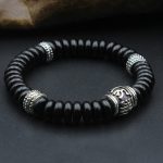 Buddha Stones Natural Tibetan Coconut Shell Om Mani Padme Hum Positive Bracelet Bracelet BS Black Coconut Shell 18-20cm