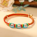 Buddha Stones Colorful Rope Zongzi Pattern Luck Handmade Child Adult Bracelet Bracelet BS Golden Red Rope-Three Zongzi (Blue)(Wrist Circumference 12-20cm)