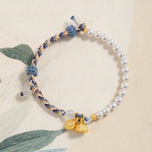 Buddha Stones 925 Sterling Silver Lotus Pearl Colorful Rope Chalcedony Prosperity Bracelet 1