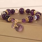 Buddha Stones Natural Amethyst Crystal Money Bag Charm Positive Bracelet Bracelet BS 3