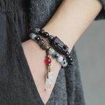 Buddha Stones Black Rutilated Quartz Ebony Wood White Crystal Success Couple Bracelet Bracelet BS 1