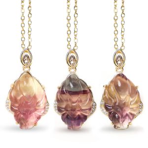 Buddha Stones Natural Colorful Fluorite Nine-Tailed Fox Protection Necklace Pendant Necklaces & Pendants BS Nature Fluorite (Random Color)