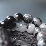 Buddha Stones Black Rutilated Quartz Ebony Wood White Crystal Success Couple Bracelet Bracelet BS 9