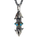 Buddha Stones Tibet Vajra Dorje Pattern Copper Luck Wealth Metal Necklace Pendant Necklaces & Pendants BS 7