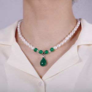 Buddha Stones Pearl Bead Waterdrop Calm Peace Necklace Pendant Necklaces & Pendants BS Green