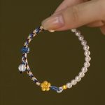 Buddha Stones 925 Sterling Silver Peach Blossom Pearl Chalcedony Healing Rope Bracelet 9