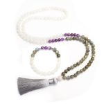 Buddha Stones 108 Mala Beads White Agate Amethyst Black Glitter Stone Protection Bracelet Bracelet Necklaces & Pendants BS 10