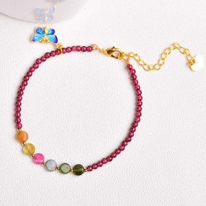 Buddha Stones Garnet Tourmaline Butterfly Protection Bracelet Anklet Bracelet Anklet BS Garnet&Tourmaline Anklet