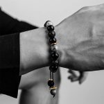 Buddha Stones Black Obsidian Lava Rock Stone Yin Yang Strength Bracelet Bracelet BS 3