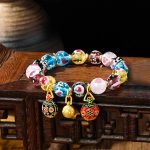Buddha Stones Gold Swallowing Beast Family Pink Love Heart Luminous Fluorescent Liuli Glass Bead Bracelet Bracelet BS Multicolored Gold Swallowing Beast Family