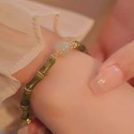 Buddha Stones 14K Copper Plated Peridot Hetian Jade Bamboo Pattern Luck Bracelet Bracelet BS 6