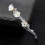 Buddha Stones 925 Sterling Silver Plum Flower Blessing Bracelet Adjustable Bangle Bracelet BS Plum Flower