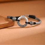 Buddha Stones 999 Sterling Silver Fu Character Peace Buckle Copper Coin Auspicious Clouds Fortune Bracelet Bracelet BS 8