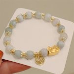 Buddha Stones Year Of The Dragon Red Agate Strawberry Quartz Black Obsidian Jade Garnet Pearl Cinnabar Dumpling Dragon Luck Fu Character Bracelet Bracelet BS Jade(Wrist Circumference 14-19cm)