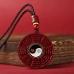 Buddha Stones Natural Cinnabar Bagua Rotatable Yin Yang Keep Away Evil Spirits Necklace Pendant Necklaces & Pendants BS Cinnabar(Calm♥Concentration)