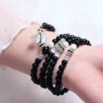 Buddha Stones Black Onyx White Crystal Bead Meditation Bracelet Bracelet BS 2