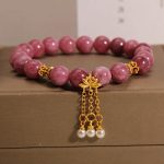 Buddha Stones Pink Tourmaline Lotus Flower Positive Bracelet Bracelet BS Tourmaline(Wrist Circumference: 14-16cm)