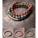 Buddha Stones Red Jasper Moss Agate Black Obsidian Crystal Copper Peace Couple Bracelet Bracelet BS 23