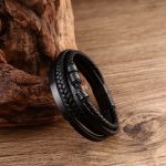 Buddha Stones Leather Multi-Layer Titanium Steel Balance Braided Magnetic Buckle Bracelet Bracelet BS 1