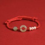 Buddhastoneshop Natural Hetian Jade Pearl Peace Buckle Luck Bracelet