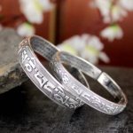 Buddhastoneshop Tibetan Sanskrit White Copper Meditation Prayer Bracelet Bangle