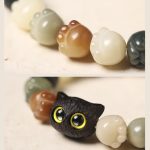 Buddha Stones Natural Bodhi Seed Lovely Paw Ebony Wood Lucky Cat Wisdom Bracelet Bracelet BS 5