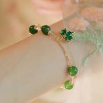 Buddha Stones 14k Gold Plated Green Chalcedony Maple Leaf Courage Strength Bracelet Bracelet BS 2