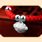 Buddha Stones 925 Sterling Silver Handmade Fu Character Lucky Money Bag Chinese Lock Charm Bell Lotus Copper Coin King Kong Knot Braided Kids Bracelet Bracelet BS 9