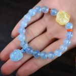 Buddha Stones Natural Aquamarine Amber Pixiu Peace Healing Charm Bracelet Bracelet BS 3