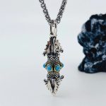 Buddha Stones Tibet Vajra Dorje Pattern Copper Luck Wealth Metal Necklace Pendant Necklaces & Pendants BS 1