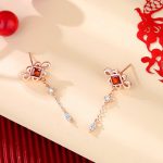 Buddha Stones 925 Sterling Silver Chinese Knotting Red Zircon Wealth Necklace Pendant Bracelet Earrings Set Bracelet Necklaces & Pendants BS 6