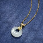 Buddha Stones White Jade Peace Buckle Blessings Luck Necklace Pendant Necklaces & Pendants BS 1