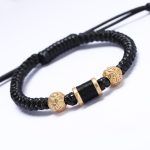 Buddha Stones 999 Sterling Silver Copper Coin Bead Copper Balance Braided String Bracelet Bracelet BS Gold Black