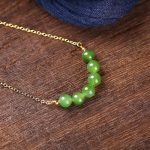 Buddha Stones 14k Gold Plated Hetian Cyan Jade Beaded Luck Necklace Pendant Necklaces & Pendants BS 1