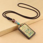 Buddha Stones Tibet God of Wealth Thangka Ebony Peace Necklace Pendant Necklaces & Pendants BS Zakiram Goddess of Wealth
