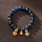 Buddha Stones Gold Swallowing Beast Luck Charm Blue Liuli Glass Bead Fortune Bracelet Bracelet BS 10mm(Wrist Circumference 14-16cm)
