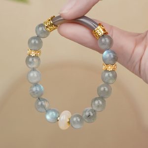 Buddha Stones Natural Labradorite Moonstone Healing Change Bracelet Bracelet BS Labradorite&Moonstone(Wrist Circumference: 14-15cm)